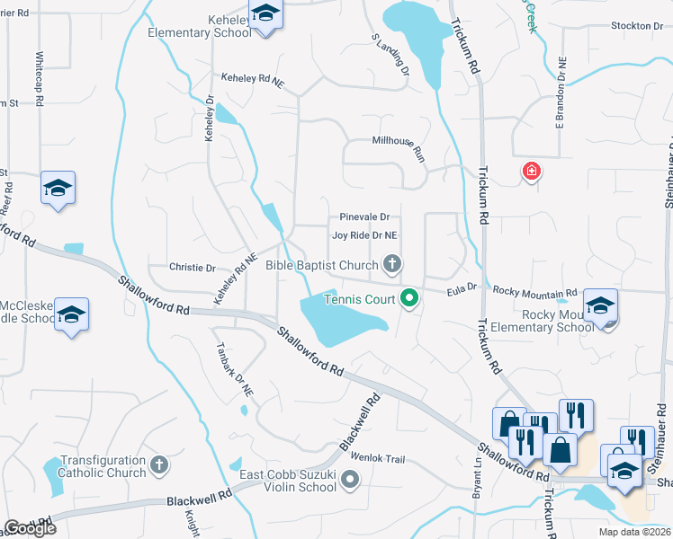 map of restaurants, bars, coffee shops, grocery stores, and more near 2009 Eula Drive in Marietta