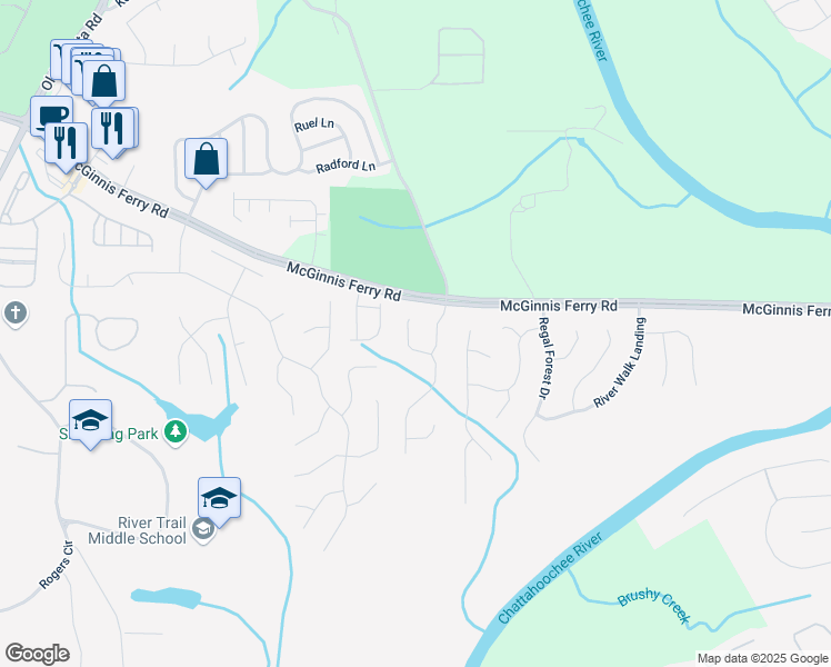 map of restaurants, bars, coffee shops, grocery stores, and more near 809 Morganton Drive in Johns Creek