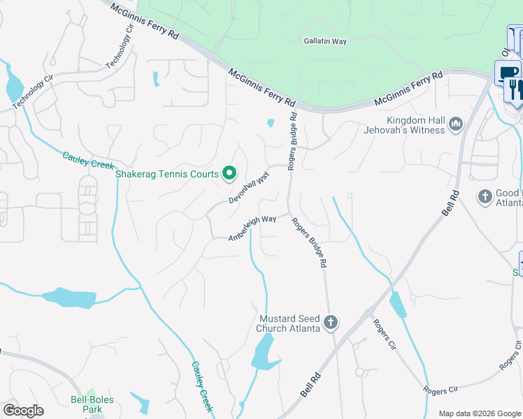 map of restaurants, bars, coffee shops, grocery stores, and more near 11035 Pennbrooke Crossing in Duluth