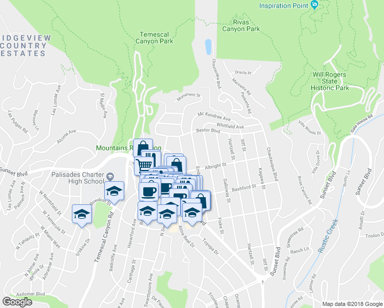 map of restaurants, bars, coffee shops, grocery stores, and more near 1137 Embury Street in Los Angeles