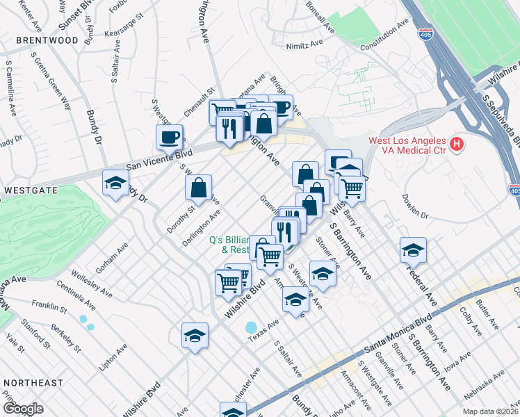 map of restaurants, bars, coffee shops, grocery stores, and more near in Los Angeles