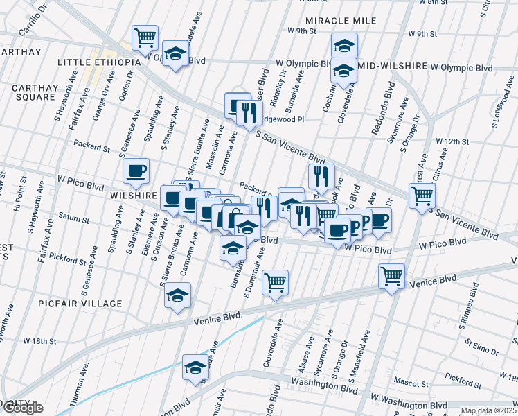 map of restaurants, bars, coffee shops, grocery stores, and more near 1327 Burnside Avenue in Los Angeles
