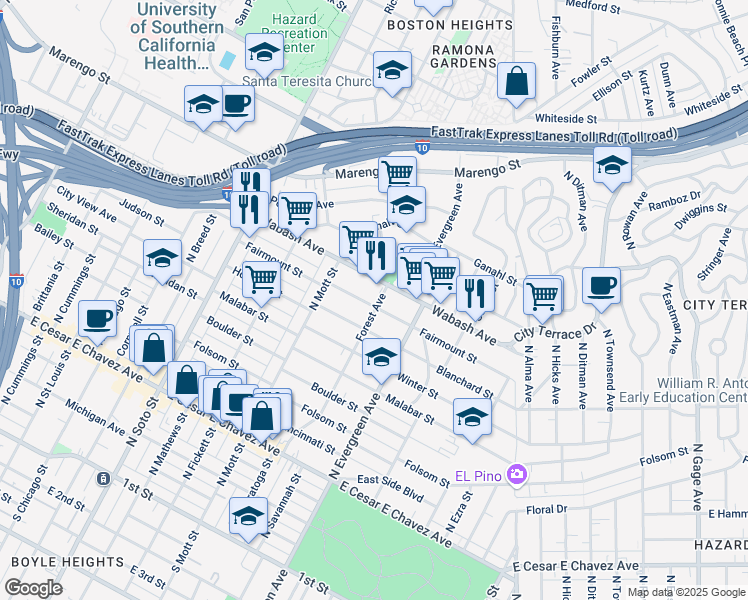 map of restaurants, bars, coffee shops, grocery stores, and more near 911 Forest Avenue in Los Angeles