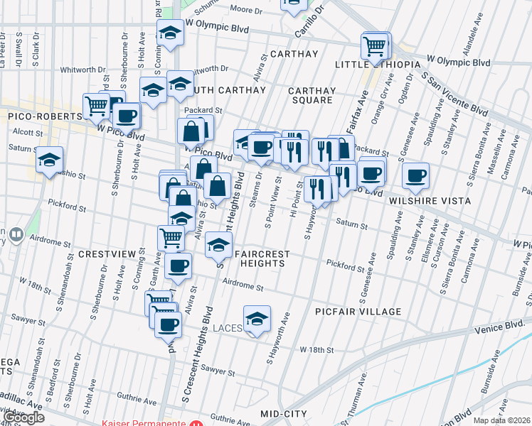 map of restaurants, bars, coffee shops, grocery stores, and more near 1511 South Point View Street in Los Angeles