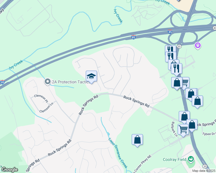 map of restaurants, bars, coffee shops, grocery stores, and more near 3037 Baymount Way in Lawrenceville