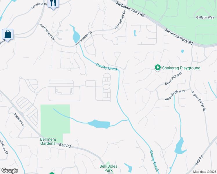 map of restaurants, bars, coffee shops, grocery stores, and more near 6414 Bellmoore Park Ln in Johns Creek