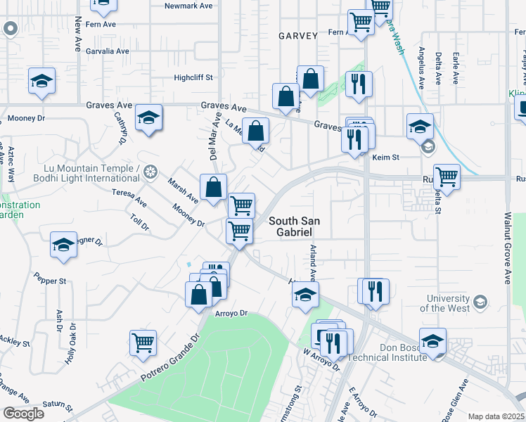 map of restaurants, bars, coffee shops, grocery stores, and more near 7835 Nannestad Street in Rosemead