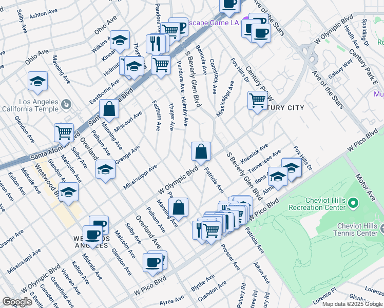 map of restaurants, bars, coffee shops, grocery stores, and more near 2139 Patricia Avenue in Los Angeles
