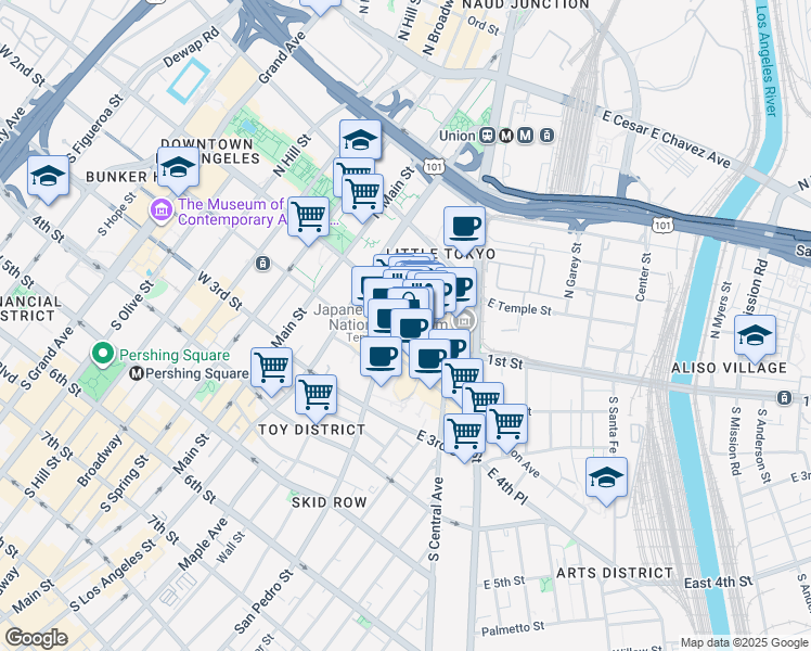 map of restaurants, bars, coffee shops, grocery stores, and more near  in Los Angeles
