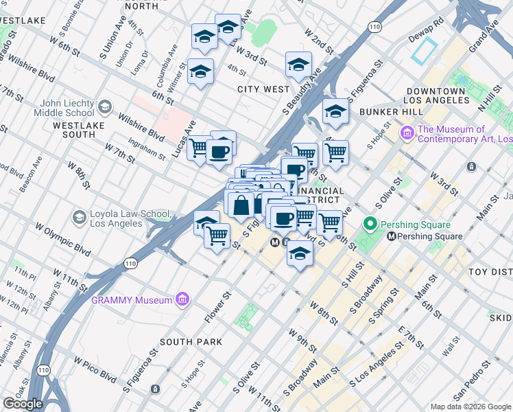 map of restaurants, bars, coffee shops, grocery stores, and more near in Los Angeles