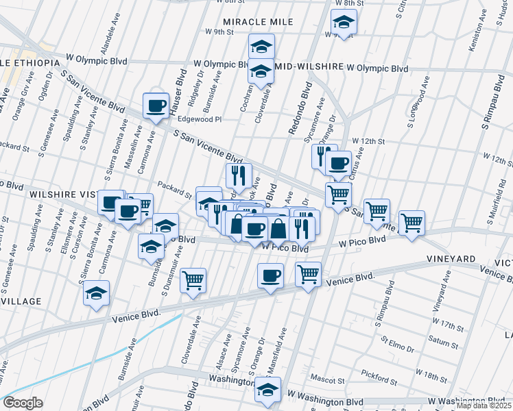 map of restaurants, bars, coffee shops, grocery stores, and more near in Los Angeles