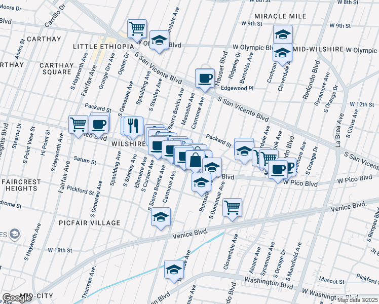 map of restaurants, bars, coffee shops, grocery stores, and more near 1353 Carmona Avenue in Los Angeles