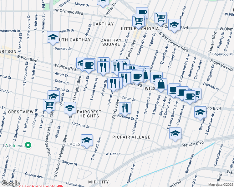map of restaurants, bars, coffee shops, grocery stores, and more near in Los Angeles