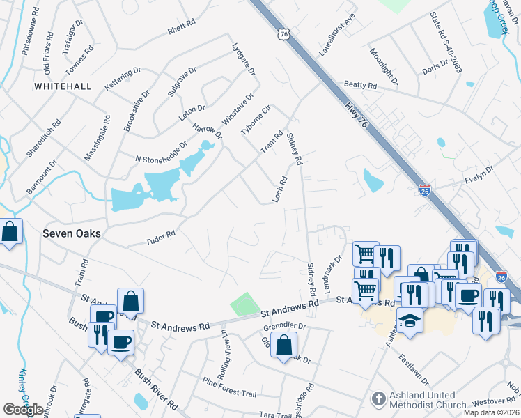 map of restaurants, bars, coffee shops, grocery stores, and more near 130 Loch Road in Columbia