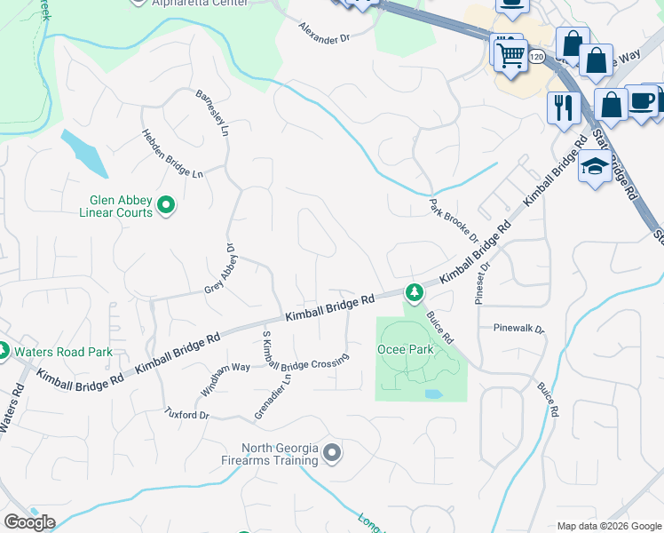 map of restaurants, bars, coffee shops, grocery stores, and more near 11003 Estates Circle in Alpharetta