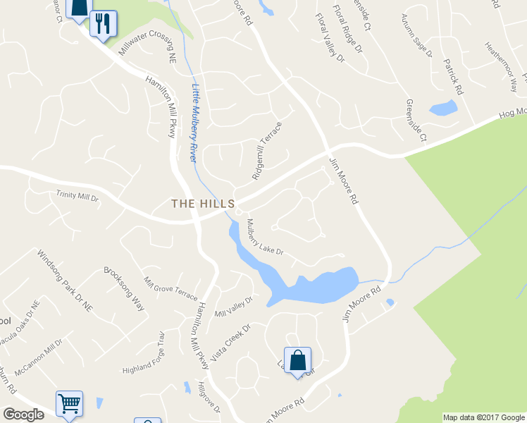 map of restaurants, bars, coffee shops, grocery stores, and more near 1520 Ridgemill Terrace in Dacula