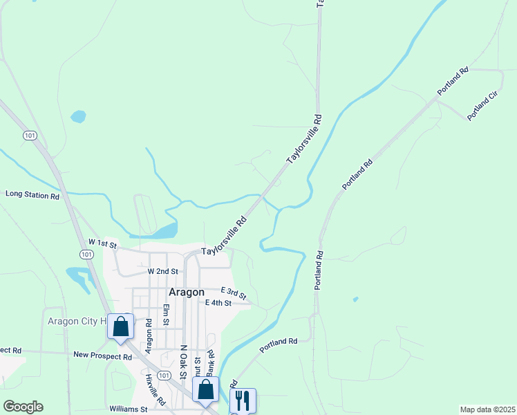 map of restaurants, bars, coffee shops, grocery stores, and more near 120 Taylorsville Road in Aragon