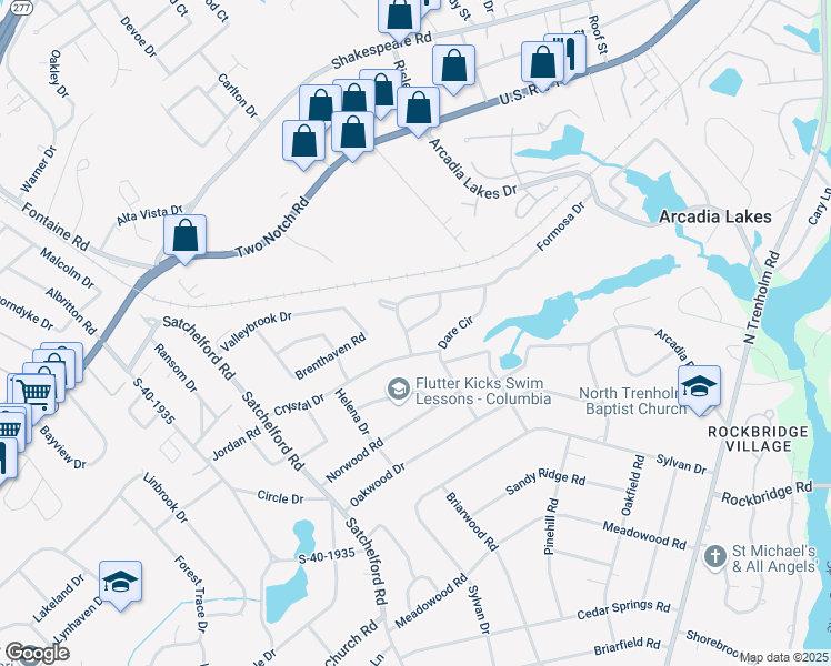 map of restaurants, bars, coffee shops, grocery stores, and more near 6600 Dallas Circle in Columbia
