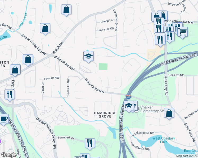 map of restaurants, bars, coffee shops, grocery stores, and more near 4006 Maxanne Drive Northwest in Kennesaw