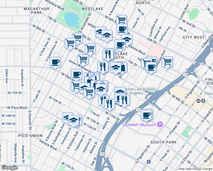 map of restaurants, bars, coffee shops, grocery stores, and more near 915 Grattan Street in Los Angeles