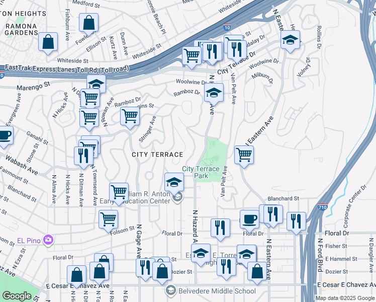 map of restaurants, bars, coffee shops, grocery stores, and more near 1116 Buelah Avenue in Los Angeles