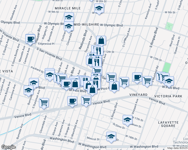 map of restaurants, bars, coffee shops, grocery stores, and more near in Los Angeles