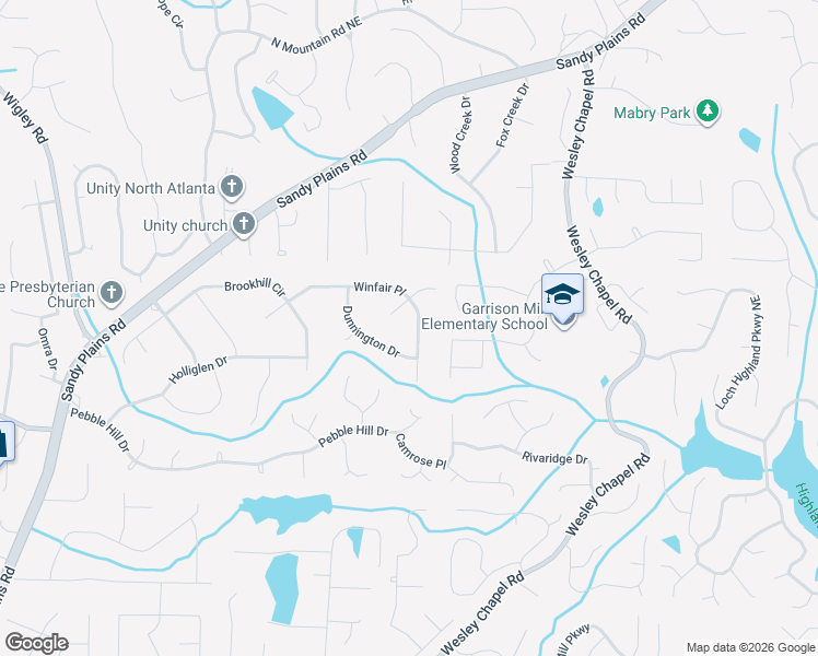 map of restaurants, bars, coffee shops, grocery stores, and more near 3590 Winfair Place in Marietta