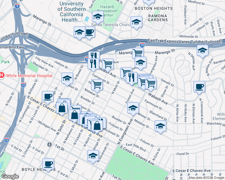 map of restaurants, bars, coffee shops, grocery stores, and more near 815 North Mott Street in Los Angeles