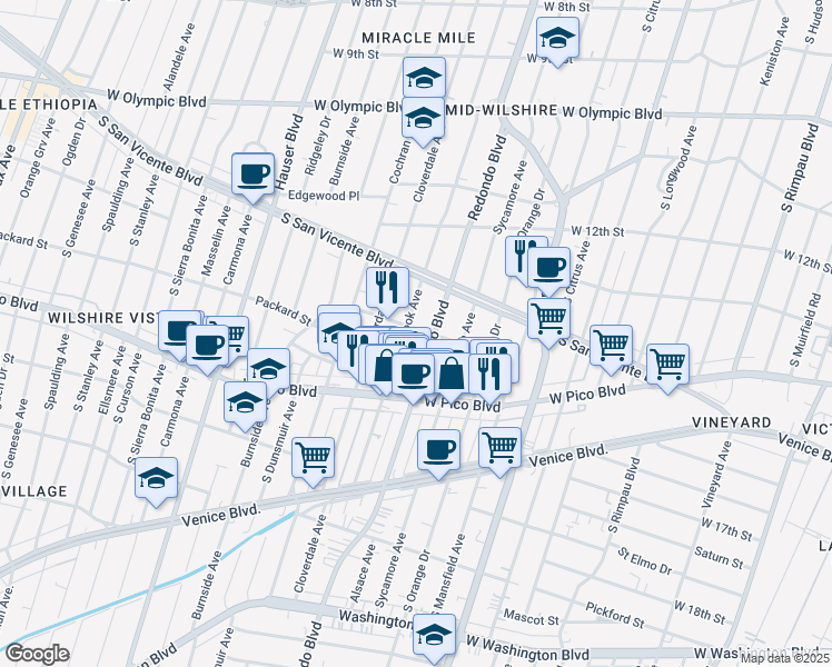 map of restaurants, bars, coffee shops, grocery stores, and more near in Los Angeles