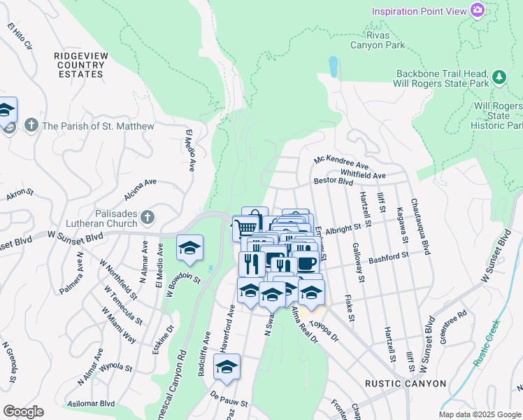map of restaurants, bars, coffee shops, grocery stores, and more near 15447 Albright Street in Los Angeles