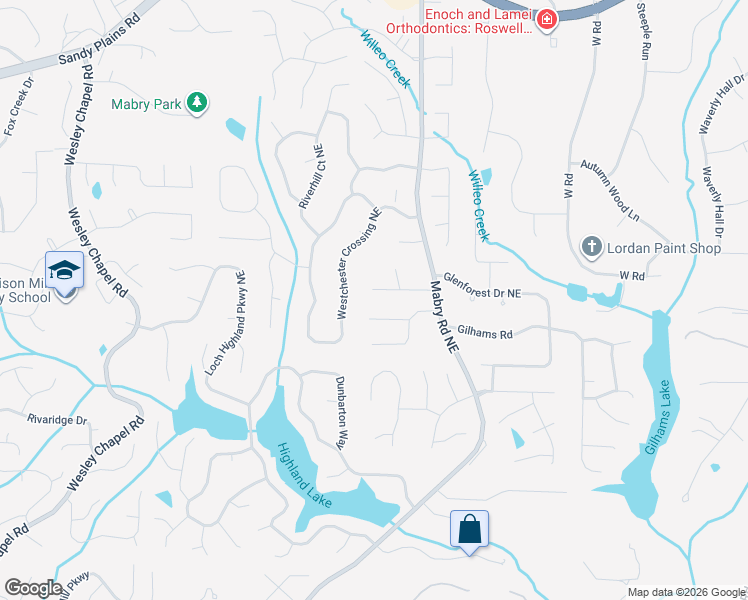 map of restaurants, bars, coffee shops, grocery stores, and more near 4435 Mabry Lane in Roswell
