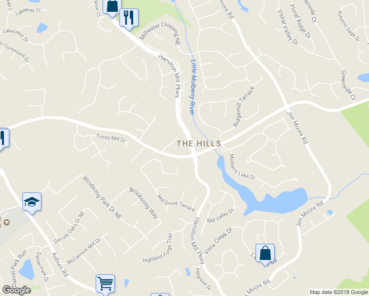 map of restaurants, bars, coffee shops, grocery stores, and more near 1838 Crossvale Drive in Dacula