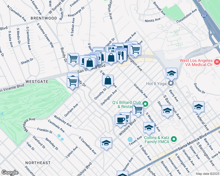 map of restaurants, bars, coffee shops, grocery stores, and more near 11920 Dorothy Street in Los Angeles