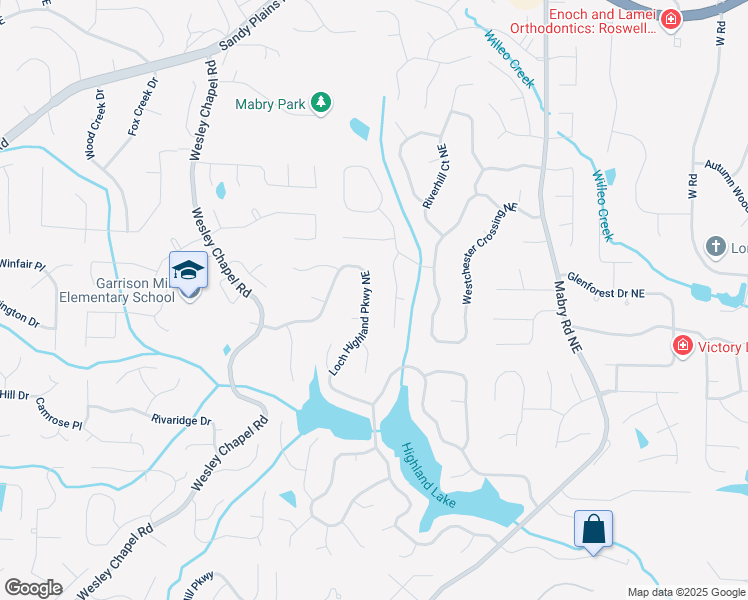 map of restaurants, bars, coffee shops, grocery stores, and more near 4242 Loch Highland Parkway Northeast in Roswell