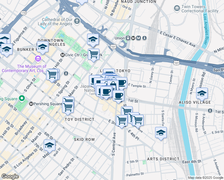 map of restaurants, bars, coffee shops, grocery stores, and more near in Los Angeles