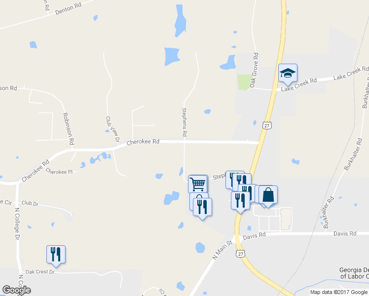 map of restaurants, bars, coffee shops, grocery stores, and more near 218 Stephens Road in Cedartown