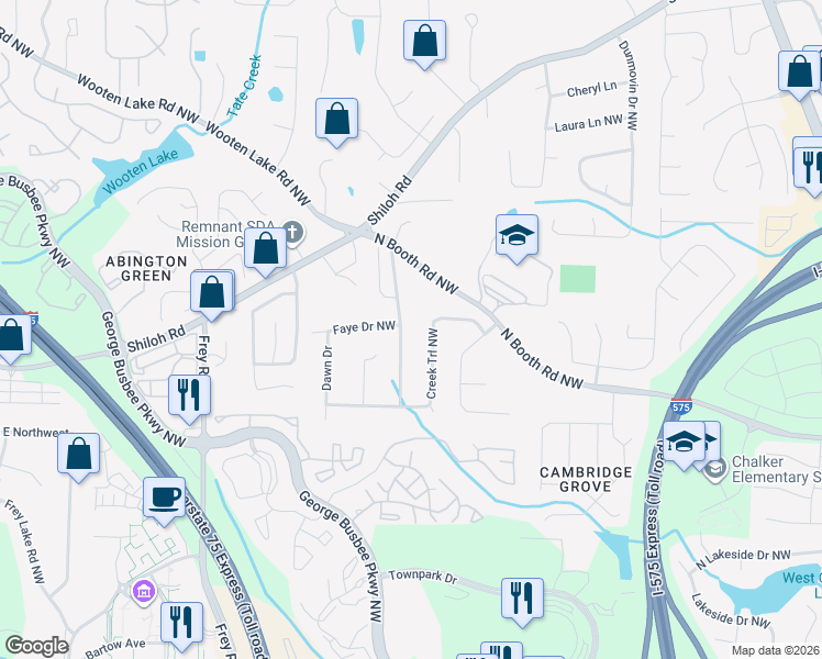 map of restaurants, bars, coffee shops, grocery stores, and more near 4013 Cripple Creek Dr in Kennesaw
