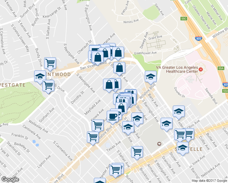map of restaurants, bars, coffee shops, grocery stores, and more near 1015 Granville Avenue in Los Angeles