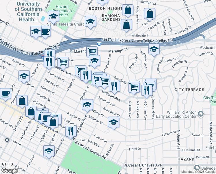 map of restaurants, bars, coffee shops, grocery stores, and more near 1023 Sentinel Avenue in Los Angeles