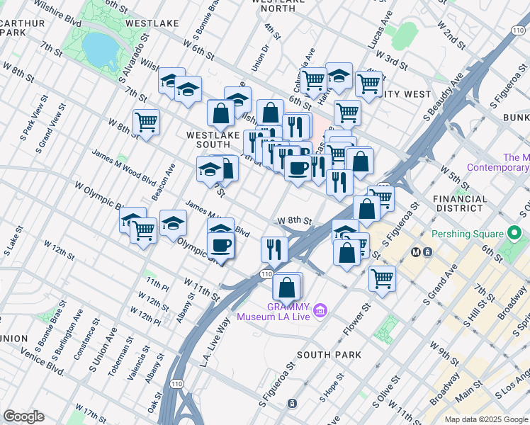 map of restaurants, bars, coffee shops, grocery stores, and more near in Los Angeles