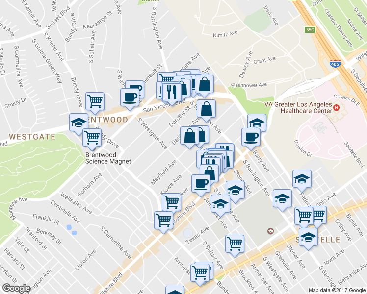map of restaurants, bars, coffee shops, grocery stores, and more near in Los Angeles