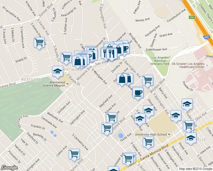 map of restaurants, bars, coffee shops, grocery stores, and more near 11920 Dorothy Street in Los Angeles