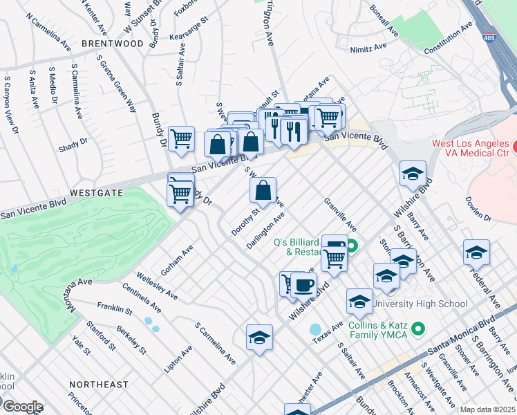 map of restaurants, bars, coffee shops, grocery stores, and more near 11920 Dorothy Street in Los Angeles
