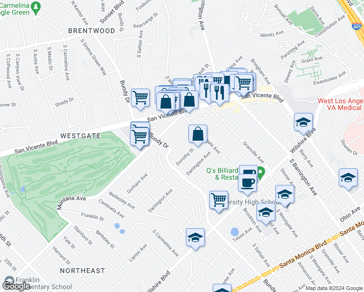 map of restaurants, bars, coffee shops, grocery stores, and more near 11953 Dorothy Street in Los Angeles
