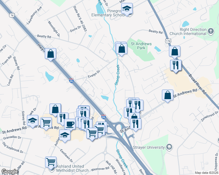 map of restaurants, bars, coffee shops, grocery stores, and more near 3620 Juneau Road in Columbia