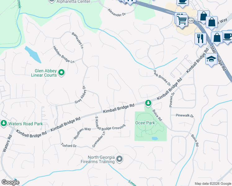 map of restaurants, bars, coffee shops, grocery stores, and more near 11001 Estates Circle in Alpharetta