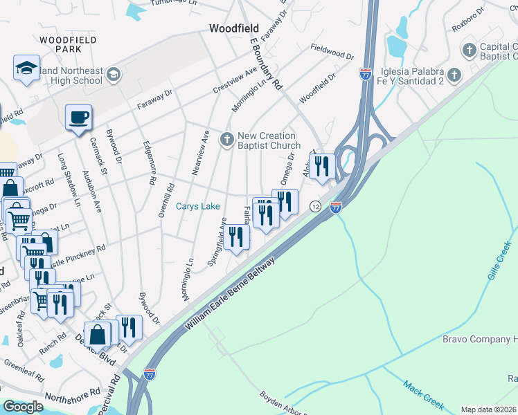 map of restaurants, bars, coffee shops, grocery stores, and more near 1717 Ardmore Rd in Columbia