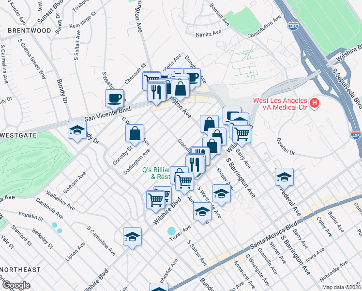 map of restaurants, bars, coffee shops, grocery stores, and more near 1015 Granville Avenue in Los Angeles