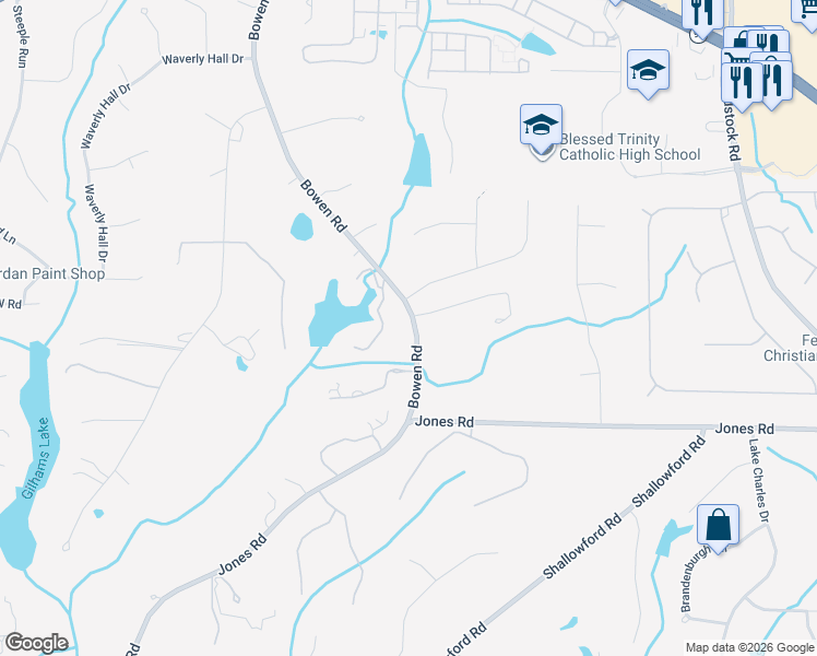 map of restaurants, bars, coffee shops, grocery stores, and more near 11080 Bowen Road in Roswell