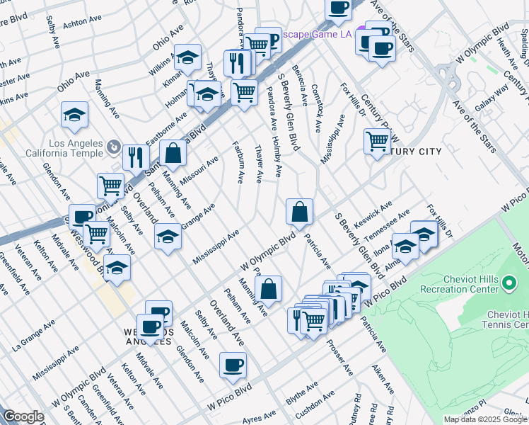 map of restaurants, bars, coffee shops, grocery stores, and more near 2111 Balsam Avenue in Los Angeles